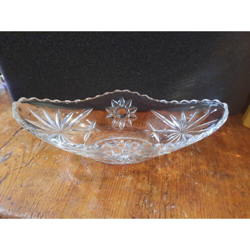 Vintage Anchor Hocking Star of David Clear Glass pickle relish celery Dish 9"
